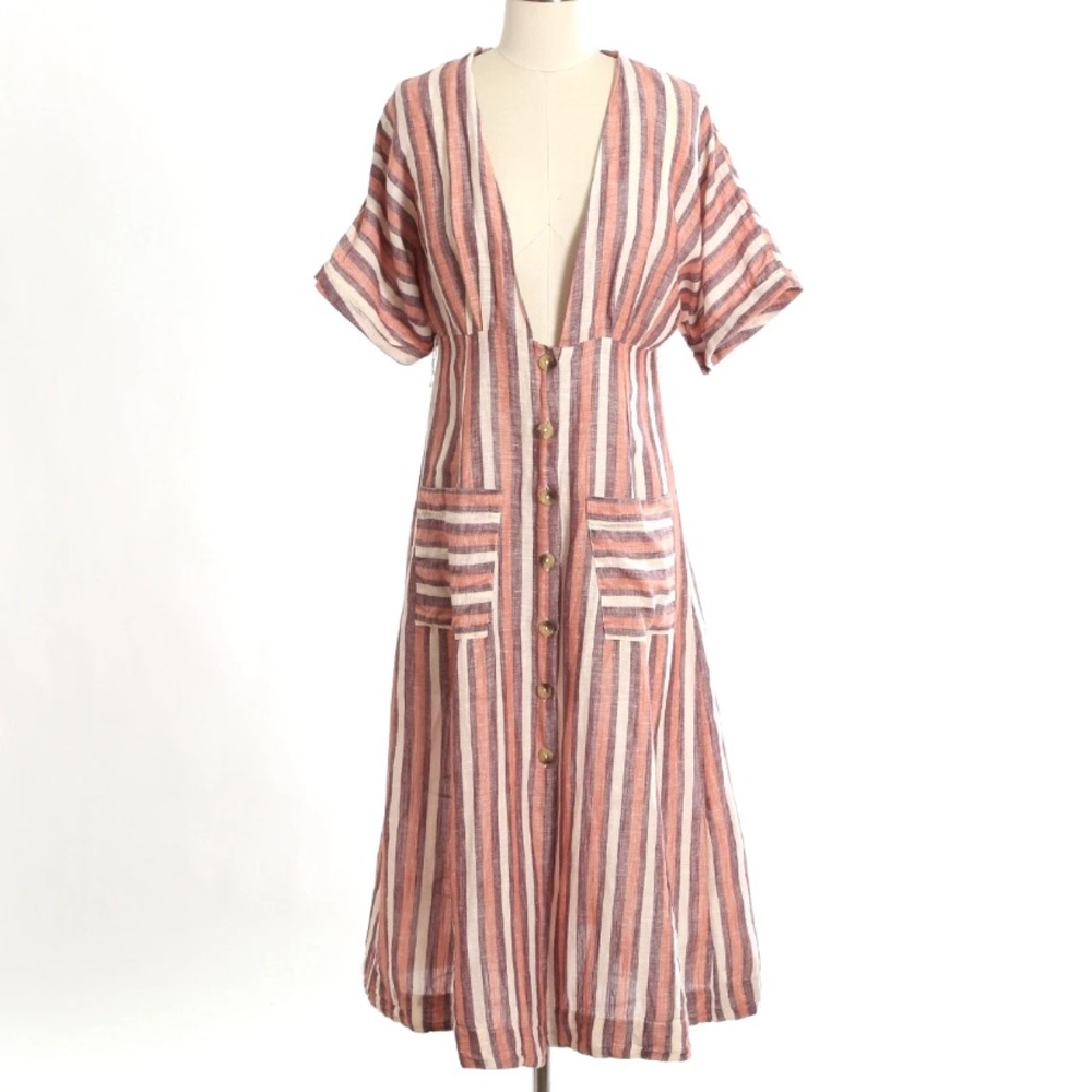 Free People Monday Stripe linen-blend midi dress S
